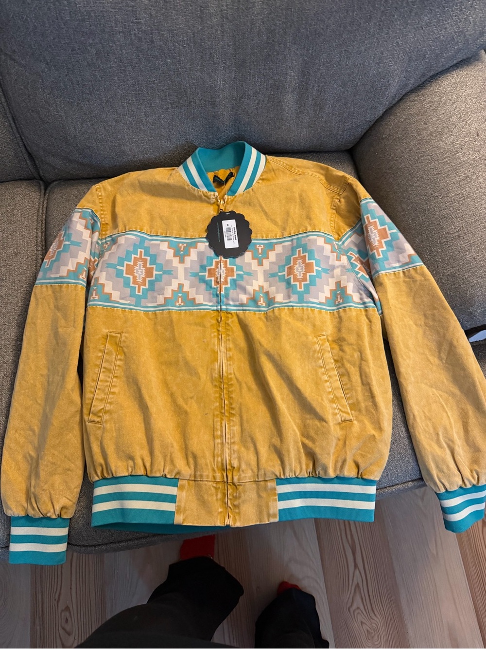 Adult Yellow Aztec-Trim Bomber Jacket - Picture 1 of 4